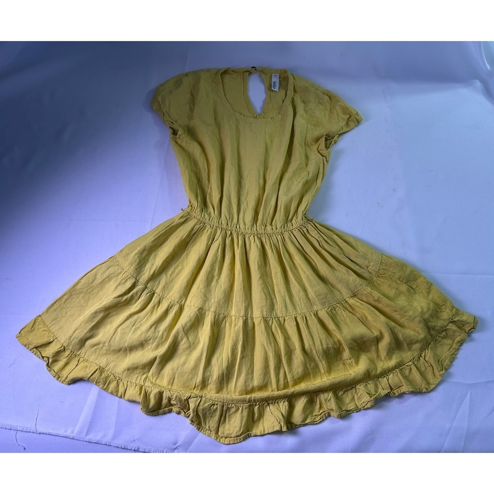 Valija XS Mustard Yellow Tiered Mini Dress Cottagecore Preppy Ruffle Hem Summer